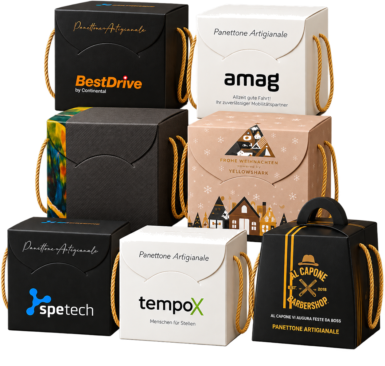 Panettone Geschenkboxen mit individuellem Firmenlogo als personalisiertes Weihnachtsgeschenk